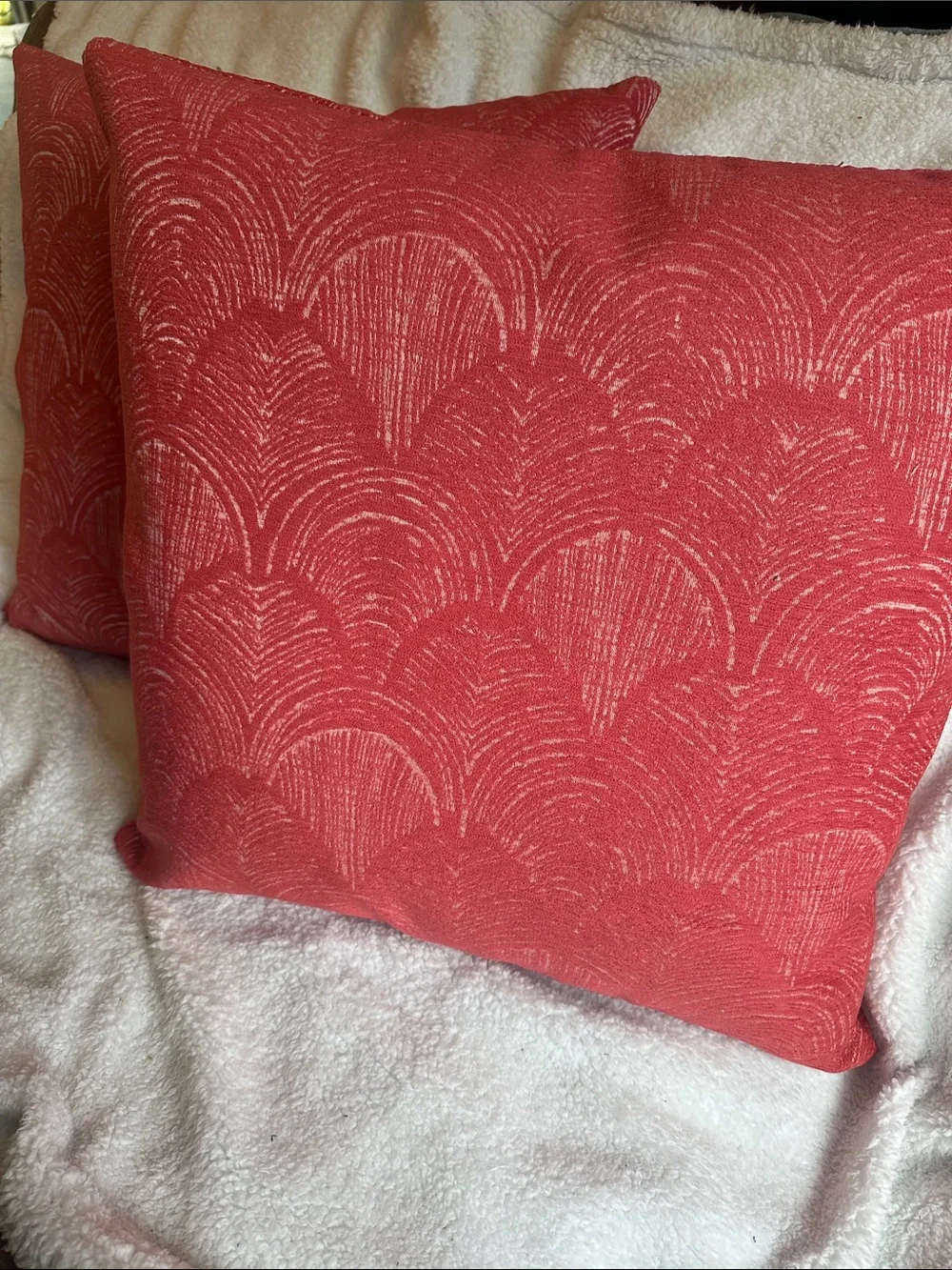 Indoor/outdoor Decorative Coral Red  with Textured Fan Pattern covers only